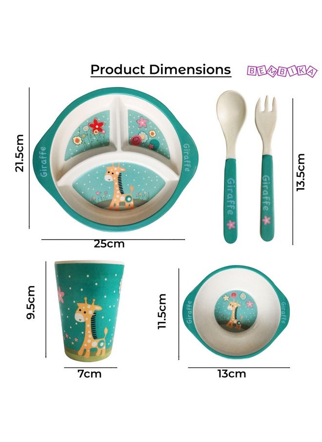 Baby Self Feeding Essential Baby Dinnerware Bamboo Fibre Dinner Set For Kids Bamboo Utensils For Kids And Toddlers � (Pack Of 5)(Blue)