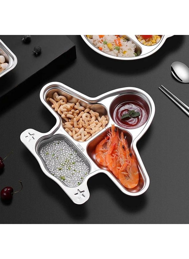 Stainless Steel Divided Meal Plate Tray-4 For Kids, Babies, Toddlers, Baby Feeding Kids Dinner Set With Compartments, Inspiring, Playful Design (Aeroplane)