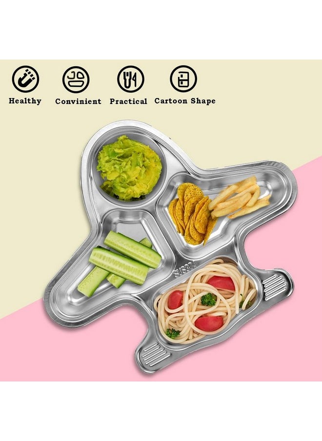 Stainless Steel Divided Meal Plate Tray-4 For Kids, Babies, Toddlers, Baby Feeding Kids Dinner Set With Compartments, Inspiring, Playful Design (Aeroplane)