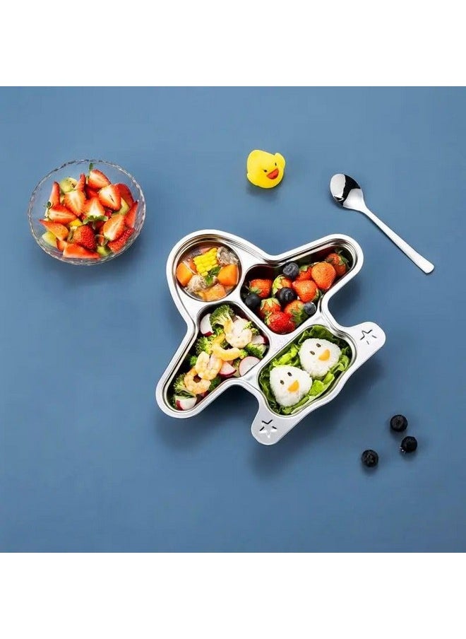 Stainless Steel Divided Meal Plate Tray-4 For Kids, Babies, Toddlers, Baby Feeding Kids Dinner Set With Compartments, Inspiring, Playful Design (Aeroplane)