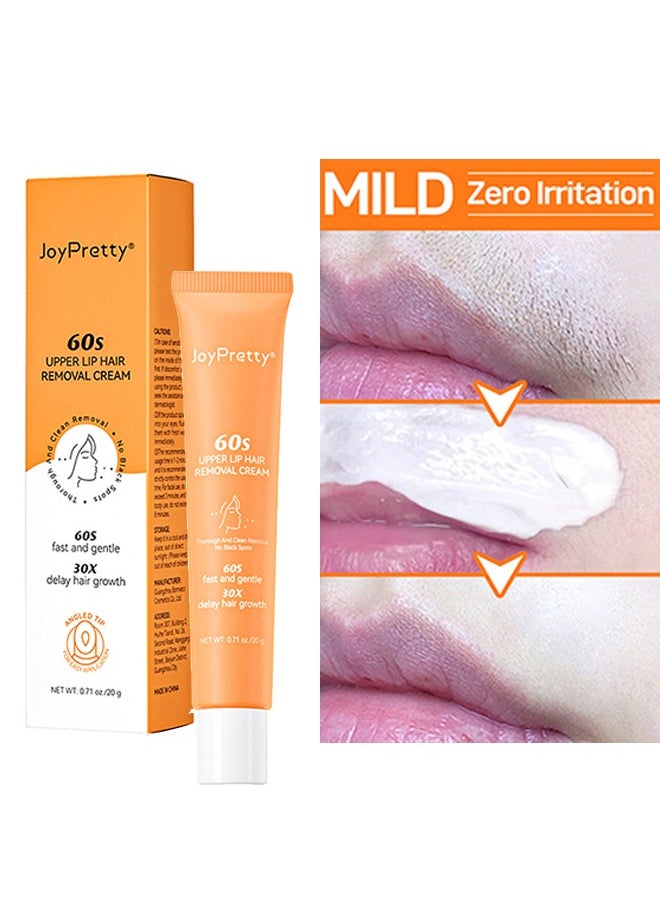 60s Upper Lip Hair Removal Cream, Hair Removal Cream For Upper Lip Face And Chin Fast And Gentle With 30X Delay Hair Growth Moisturizing Hair Removal With Almond Oil And Aloe Vera Extract 20g