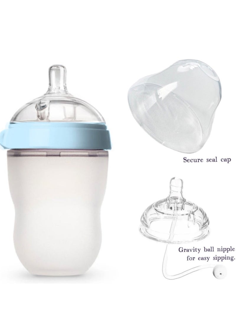 Baby Feeding Milk Bottle, Infant, Newborn Baby, Extra Soft, Easy To Squeeze, 8Oz 250 ML, Natural Comfort, Anti-Colic, Gravity Ball (Blue)