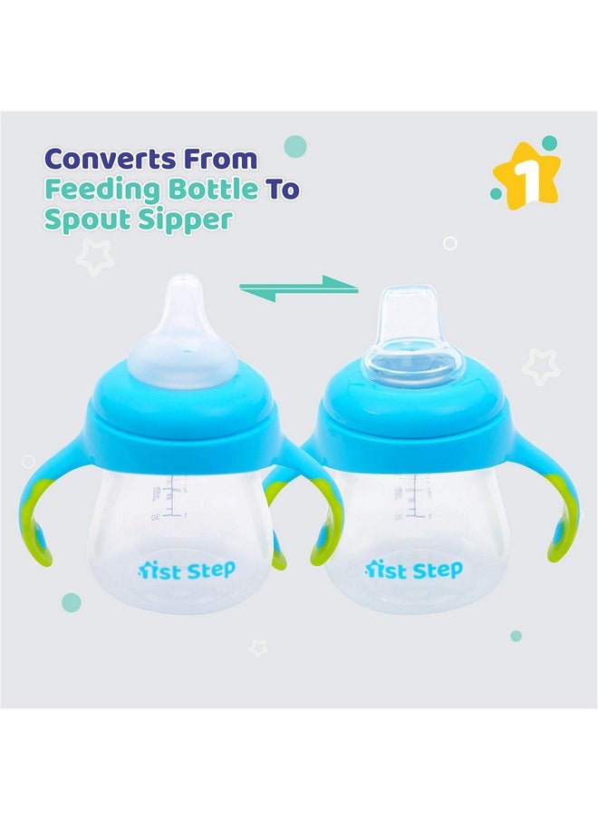 2 In 1 Bpa Free Polypropylene Feeding Bottle Cum Soft Spout Sipper With Twin Handle (Blue)