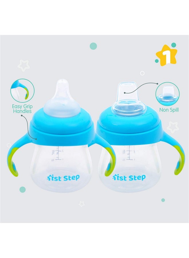 2 In 1 Bpa Free Polypropylene Feeding Bottle Cum Soft Spout Sipper With Twin Handle (Blue)