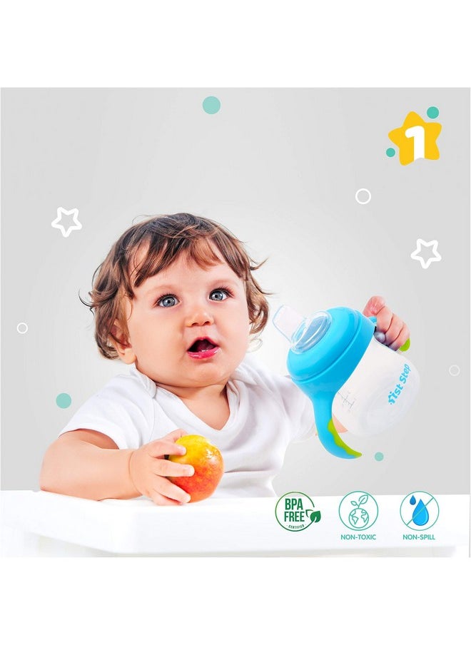 2 In 1 Bpa Free Polypropylene Feeding Bottle Cum Soft Spout Sipper With Twin Handle (Blue)