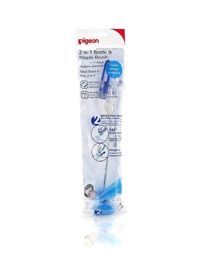 2-In-1 Bottle And Nipple Brush, Blue/White, 1 Piece