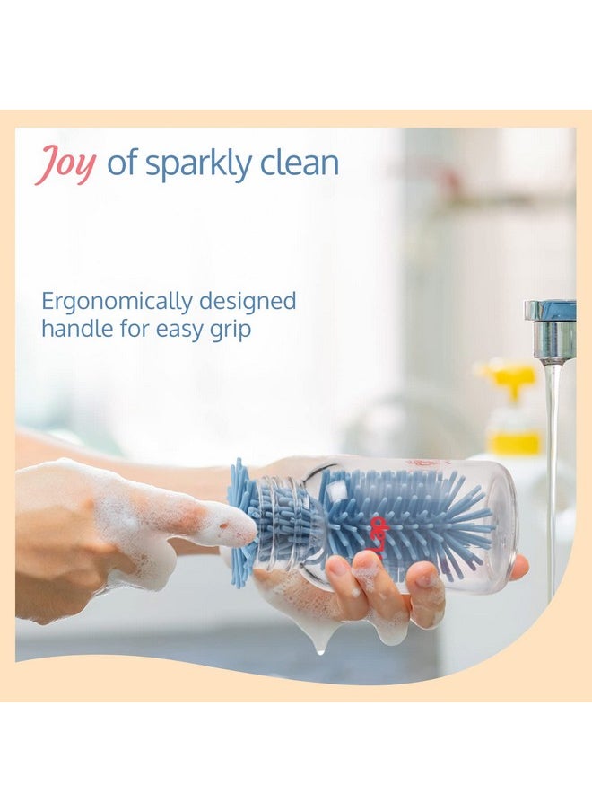 360° Movable Silicone Bristle Baby Feeding Bottle Cleaning Brush & Nipple Cleaner, Ergonomic Handle, Easy To Clean Bottle Corners For Narrow Neck & Wide Neck Feeding Bottles, Blue