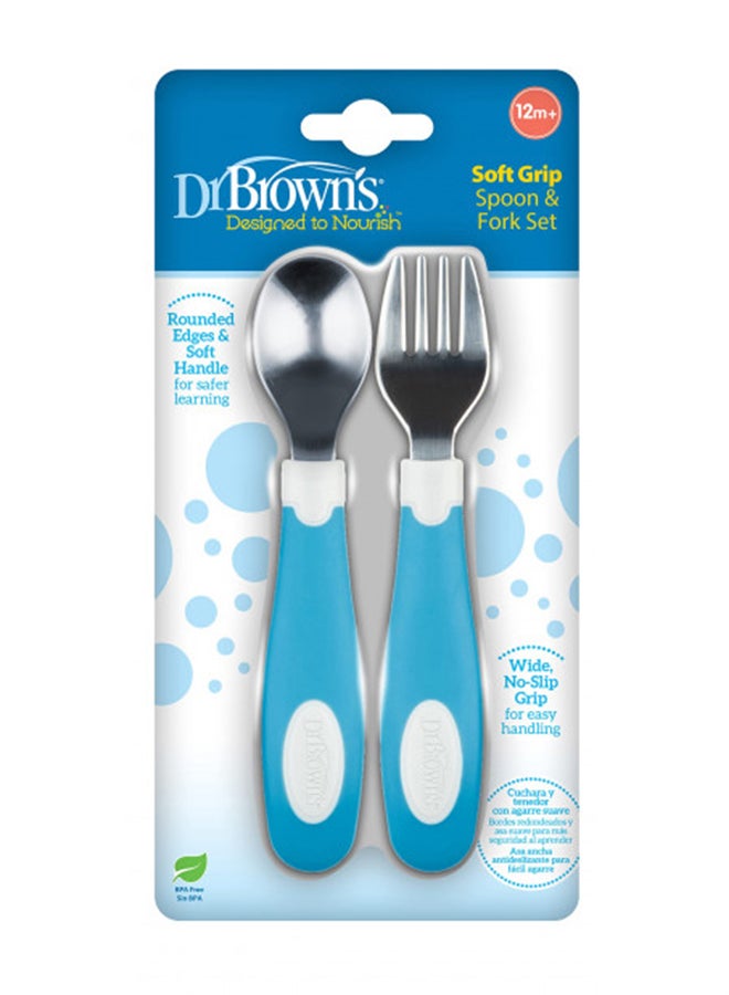 Designed To Nourish Soft-Grip Spoon And Fork Set - Blue/White