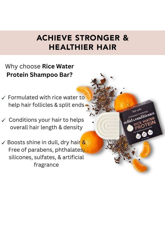 Rice Water Hair Conditioner Bar For All Hair Types, Organic, Natural Strengthening, Cleansing And Moisturizing Solid Conditioner Bar Made In Us, Eco-Friendly, Paraben Free, Sulfate Free, 2.7 Oz