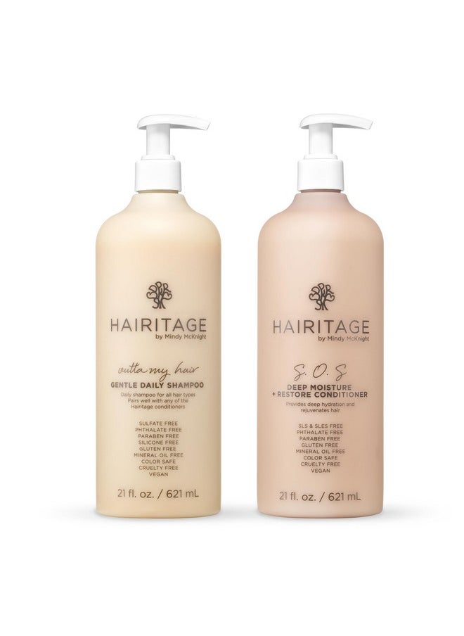 Outta My Hair Gentle Daily Moisture Shampoo And Sos Deep Moisture Conditioner - 1 Liter Set, For Hair Types 1A-4C, With Jojoba Oil And Signature Fragrance