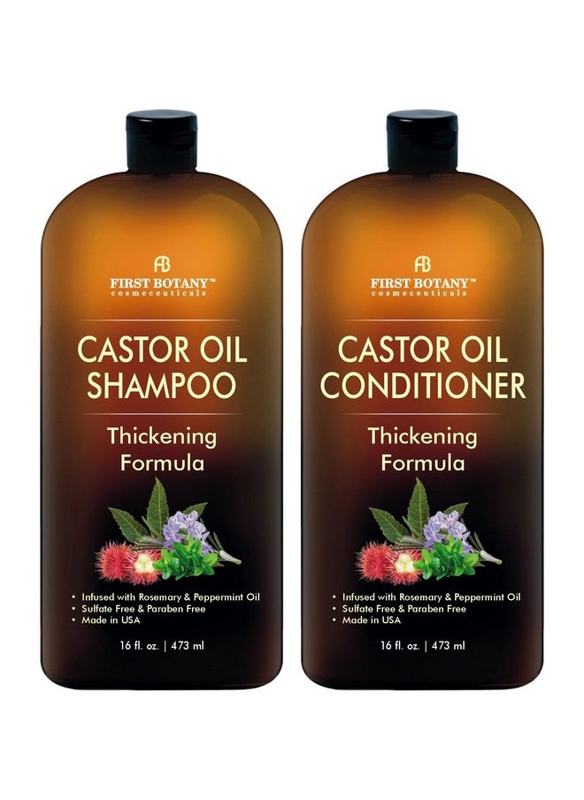 Castor Oil Shampoo And Conditioner - An Anti Hair Loss Set Thickening Formula For Hair Regrowth, Anti Thinning Sulfate Free For Men & Women Anti Dandruff Treatment - 16 Oz