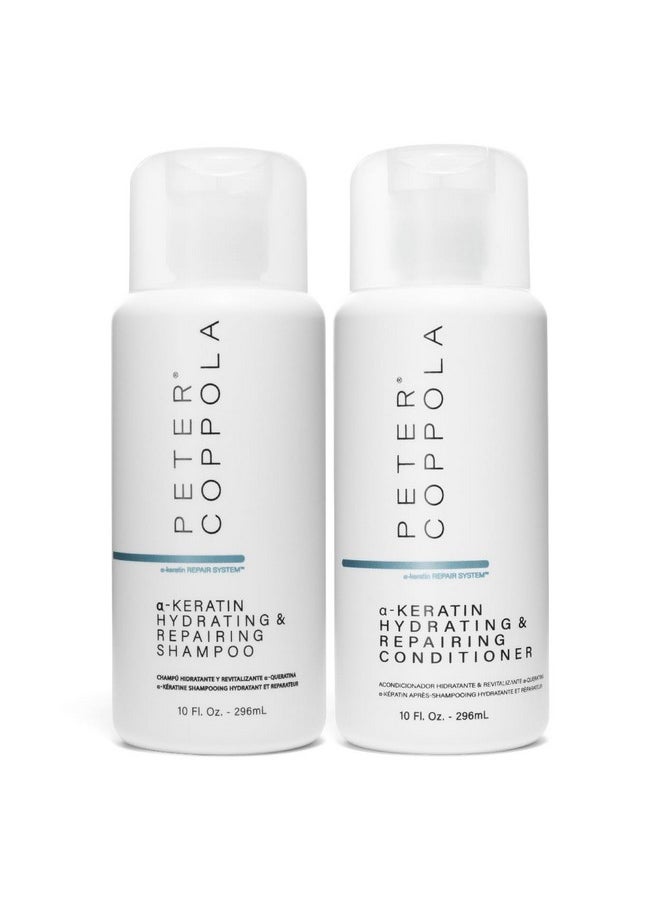 A-Keratin Hydrating & Repairing Shampoo And Conditioner Duo - Strengthen And Repair Damaged Hair - Nourishes Hair For Soft Shiny Hair 10 Oz