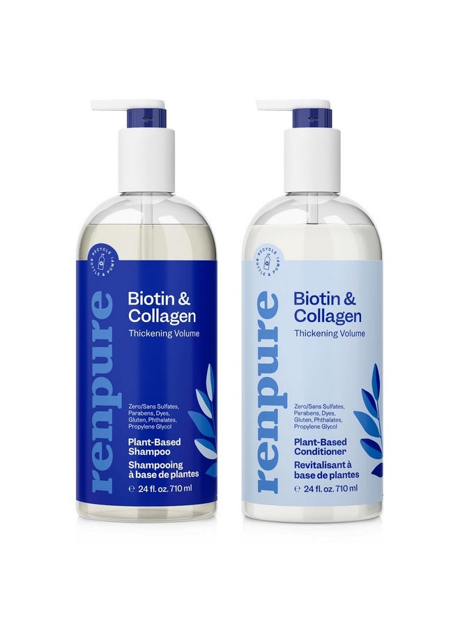 Biotin & Collagen Shampoo & Conditioner Set, Plant- Based - Nutrient Infused Formulas For Fuller, Thicker Looking Hair - For Fine Hair - Vitamin B7 (Biotin) & Collagen - 24 Fl Oz Each, 2 Pack