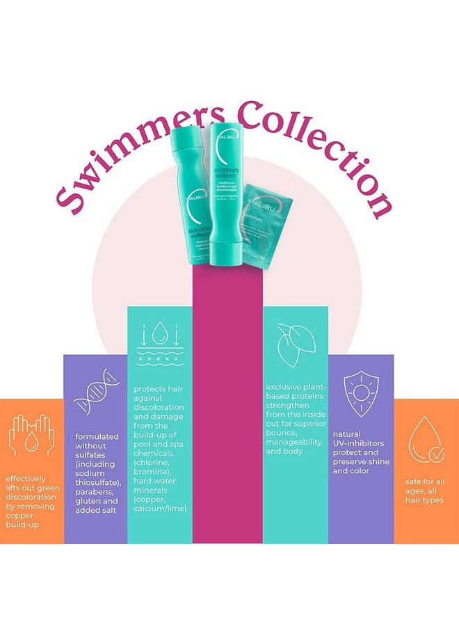 Swimmers Wellness Collection - Swimmers Shampoo And Conditioner Set + Hair Mask Packets - Moisturizing, Shine Restoring Hair Care Kit - Protects Hair Discoloration From Pool Elements (6 Ct)