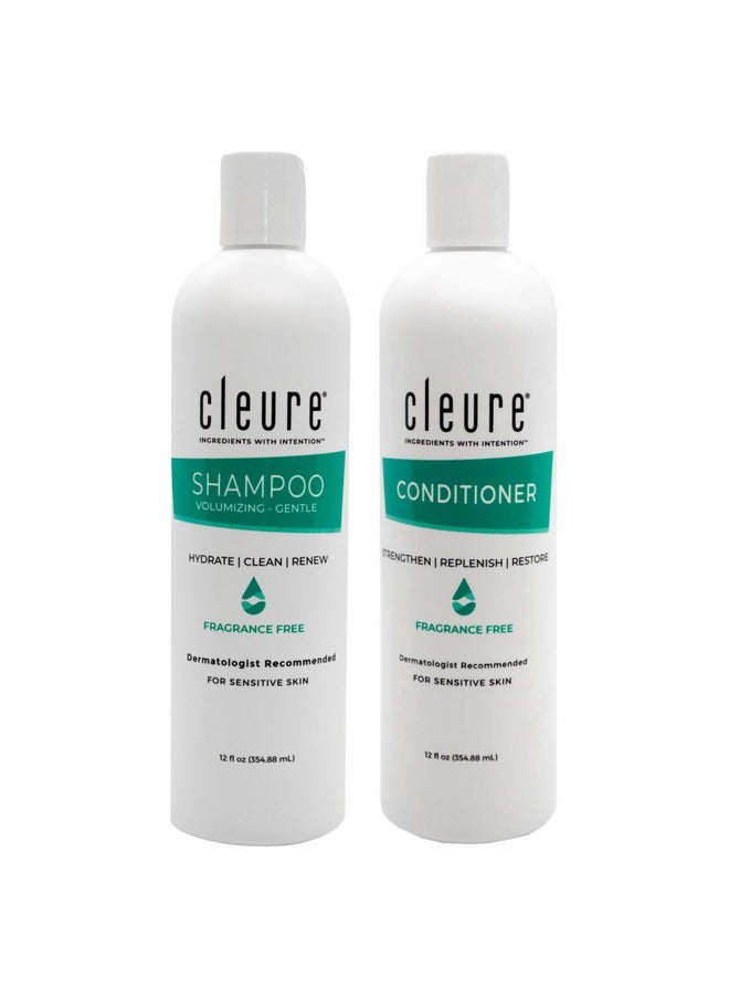 Shampoo And Conditioner Set Sulfate Free, Fragrance Free For Sensitive Skin - Volumizing Shampoo & Hydrating Conditioner (12 Oz Each, Pack Of 2)