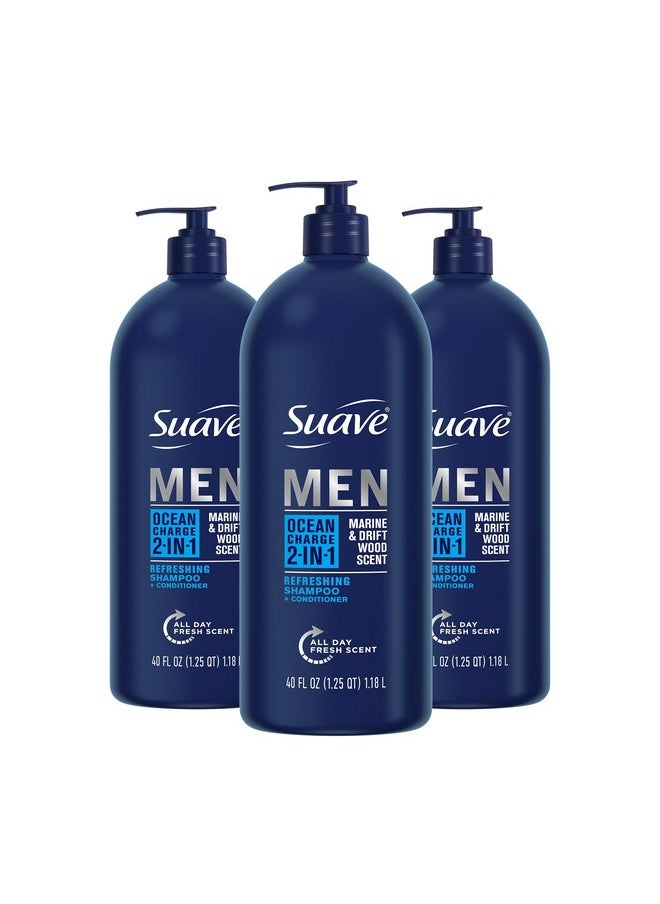 Men Shampoo And Conditioner 2 In 1 Ocean Charge Refreshing, Cleanse And Conditions Hair, 40 Oz Pack Of 3