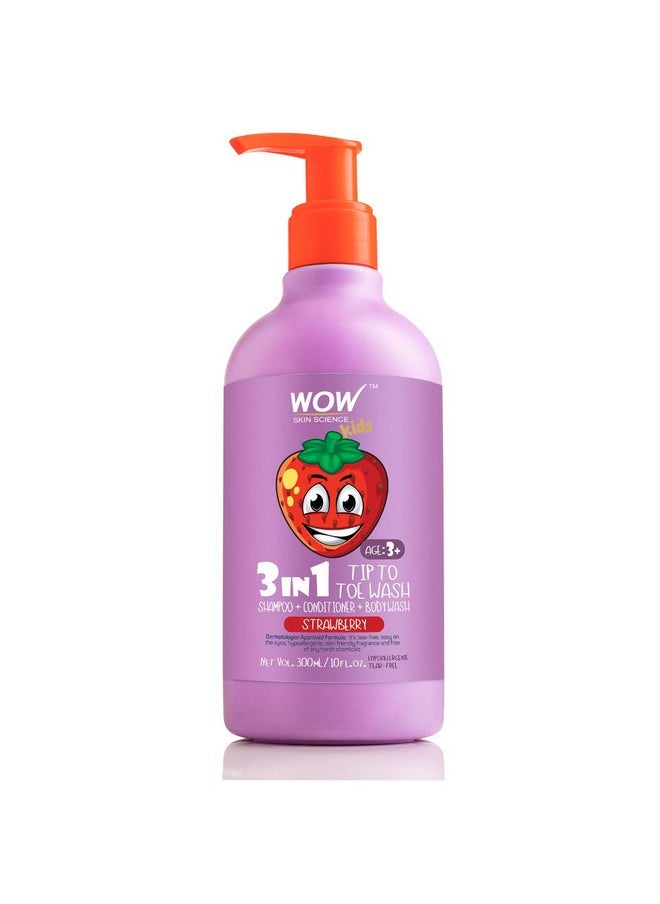 Skin Science Kids Tip To Toe Wash - Shampoo - Conditioner - Body Wash - No Parabens, Sulphate, Silicones, Mineral Oil Or Color - Strawberry, 300 Ml