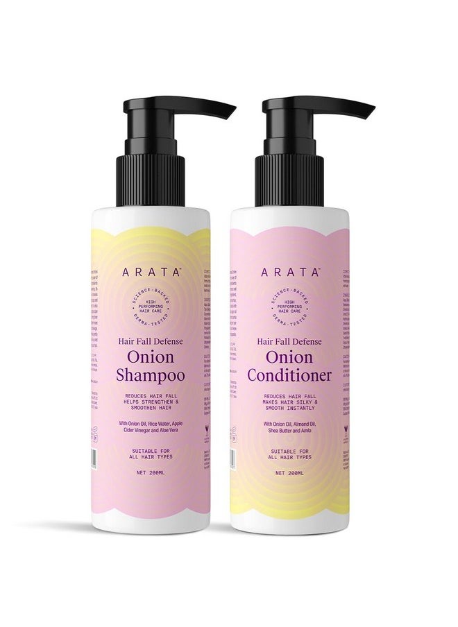 Hair Fall Defense Onion Combo (Onion Shampoo 200 Ml & Onion Conditioner 200 Ml) Reduces Hair Fall | Makes Hair Silky & Smooth Instantly | With Onion Oil, Shea Butter, Rice Water And Amla