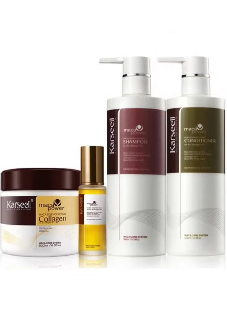 Hair Repair Set with Shampoo, Conditioner, and Maca Collagen Mask Plus Maca Oil for Dry Damaged Hair