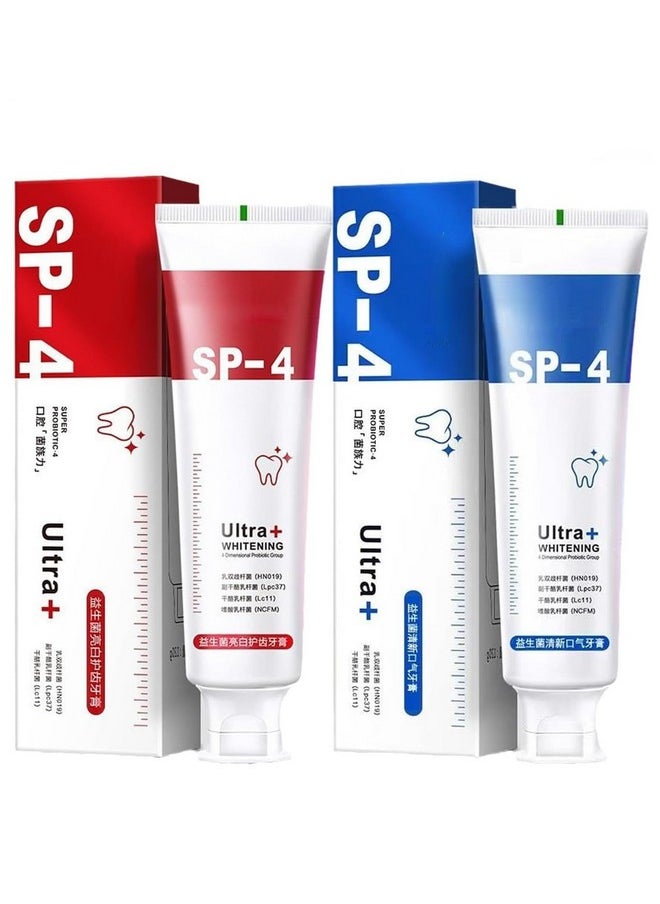 2 Pcs Sp-4 Toothpaste, Sp-4 Probiotics Whitening Toothpaste,Fresh Breath, Stain Removing.(Red+Blue) …