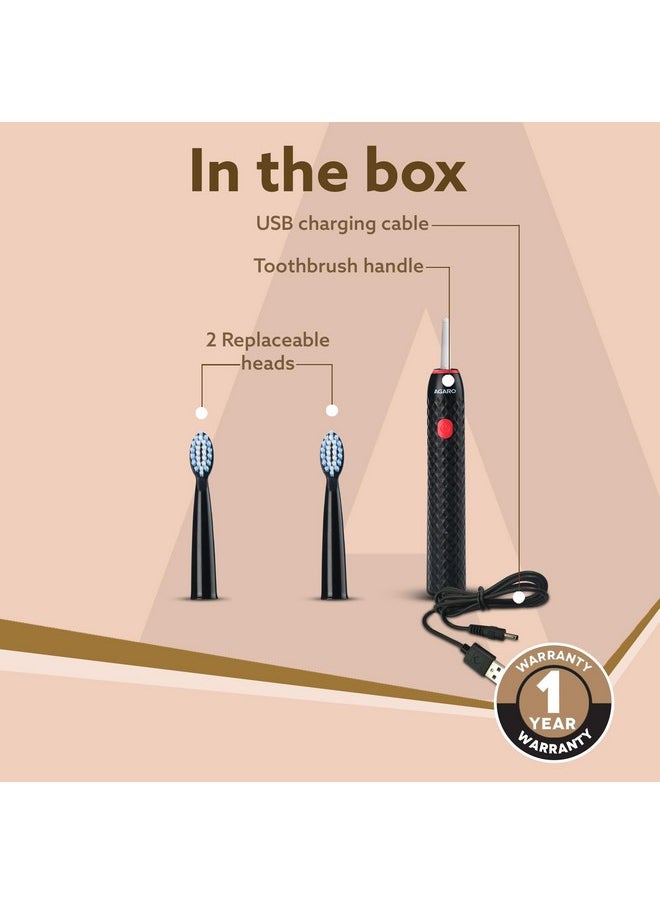 Royal Sonic Electric Toothbrush For Adults With 3 Modes, 19000 Strokes Per Minute, 2 Brush Heads, Dupont Soft Nylon Bristles, Rechargeable Lasting Up To 25 Days, Power Toothbrush, Black