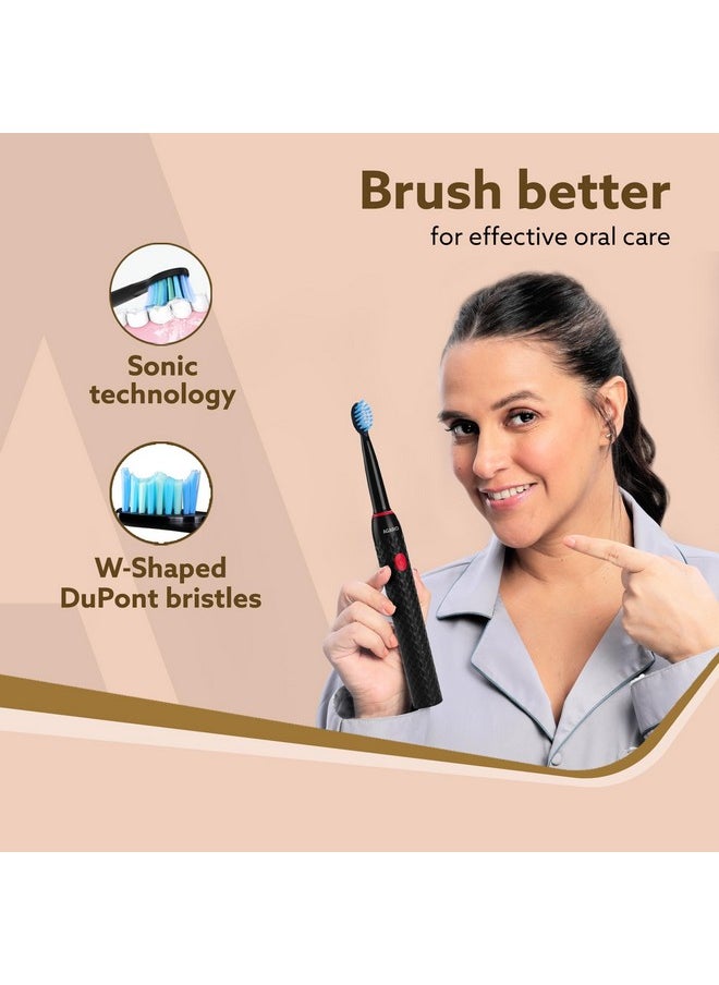 Royal Sonic Electric Toothbrush For Adults With 3 Modes, 19000 Strokes Per Minute, 2 Brush Heads, Dupont Soft Nylon Bristles, Rechargeable Lasting Up To 25 Days, Power Toothbrush, Black