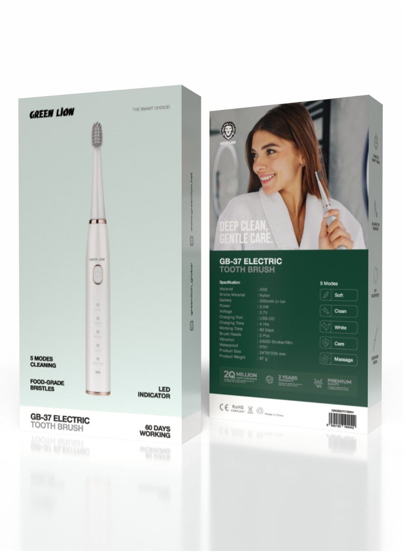 GB-37 Electric Tooth Brush with Brush Heads and 5 Modes Cleaning /Sensitive/Clean/ White/Care/Massage/ Ergonomic Design / Complete Care Electric Toothbrush - White