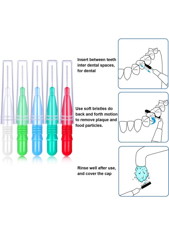 100 Pcs Braces Dental Brush Flosser For Cleaner Interdental Brush Toothpick Dental Tooth Flossing Head Oral Dental Toothpick Cleaners Cleaning Tool (Red White Green Light Green, Light Blue)