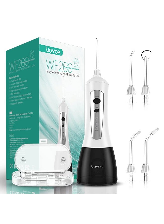 Water Flosser Oral Irrigator Cordless Rechargeable Dental Water Jet Flosser With 3 Working Modes, Ipx7 Waterproof For Teeth, Brace, Bridges Care Wf200