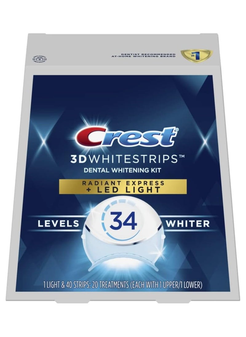 3D Whitestrips, Radiant Express with LED Accelerator Light, Teeth Whitening Strip Kit, 40 Strips