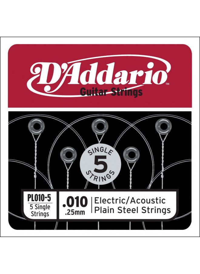 PL010-5 Plain Steel Guitar Single String.010 5-pack