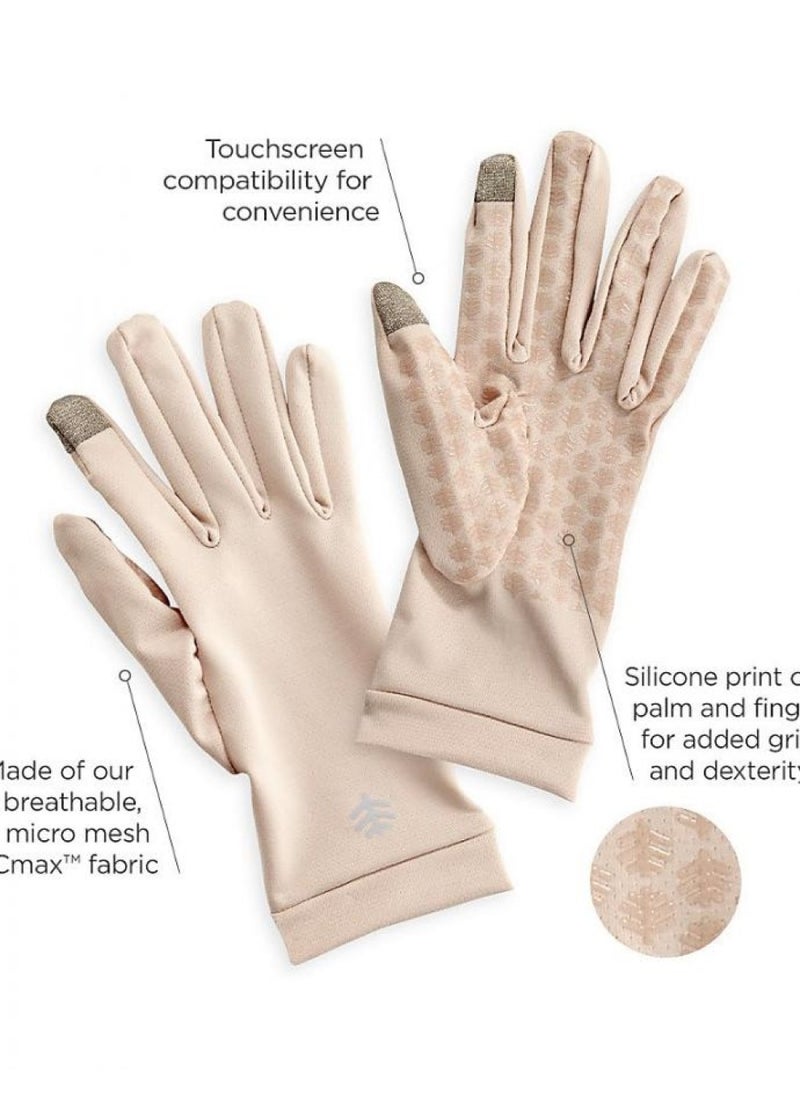 Coolibar UPF 50+ Men's Women's Gannett UV Gloves - Sun Protective (Large- Beige)