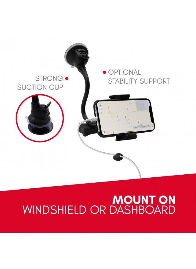 Windshield Phone Mount for Car, Super Strong Suction Cup Phone Holder for Truck - Universal Gooseneck Window Phone Mount for Car, Compatible with iPhone, Samsung, Cell Phone, Android, Mobile