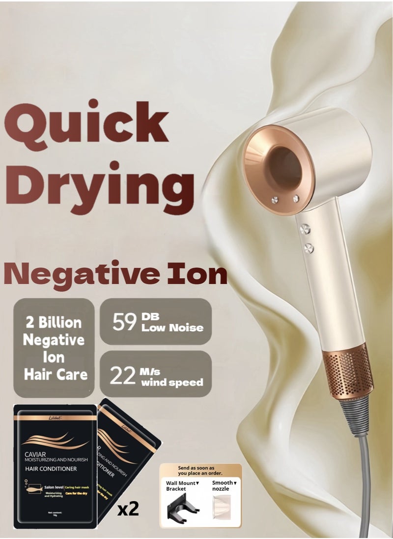 Hair Dryer with 2 Hair Conditionars And 1.8m Line,Golden 1800W Professional Blow High Wind Speed Dryer With Negative Ion And Overheat Protection