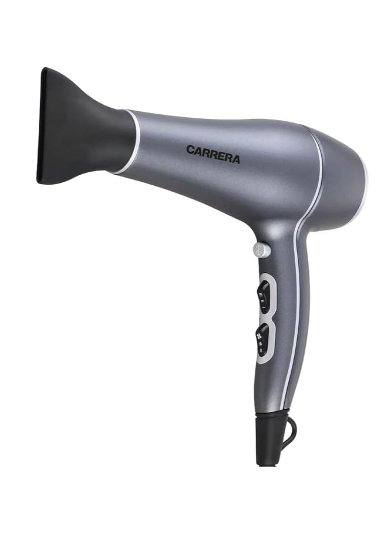 CARRERA AC Hair Dryer No 539-2200W Boost Power, Ionic Function, Ceramic-Coated Grille, Professional Styling Nozzle