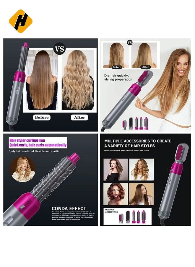 5 in 1 Hot Air Brush | Hair Dryer, Hair Styler, and Styler All-in-One with Interchangeable Attachments | for All Hair Types | Negative Ion Technology | Perfect for Travel