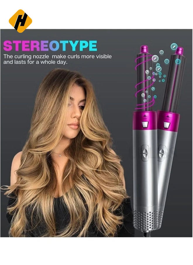 5 in 1 Hot Air Brush | Hair Dryer, Hair Styler, and Styler All-in-One with Interchangeable Attachments | for All Hair Types | Negative Ion Technology | Perfect for Travel