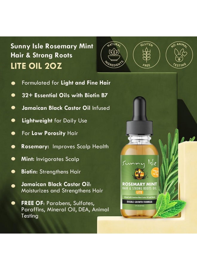 Rosemary Mint Hair And Strong Roots Oil Lite 2Oz | For Light, Thin Hair | Infused With Biotin & Jamaican Black Castor Oil | Nourish Hair Follicles | Dry Scalp, Split Ends