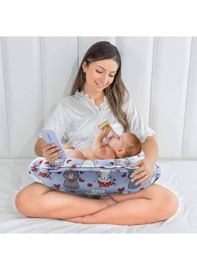 5In1 Baby Feeding Pillow With 100% Cotton Detachable Cover | With Belt And Baby Hoop | Breastfeeding Pillow | Nursing Pillow (Catmas)