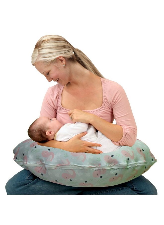 5In1 Baby Feeding Pillow With 100% Cotton Detachable Cover | With Belt And Baby Hoop | Breastfeeding Pillow | Nursing Pillow (Flamingo Love)