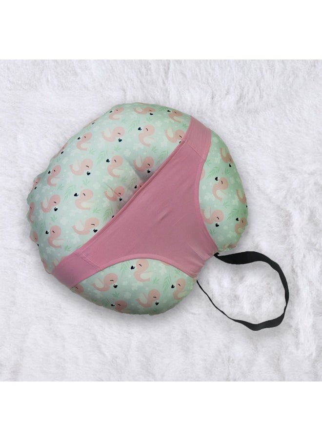 5In1 Baby Feeding Pillow With 100% Cotton Detachable Cover | With Belt And Baby Hoop | Breastfeeding Pillow | Nursing Pillow (Flamingo Love)