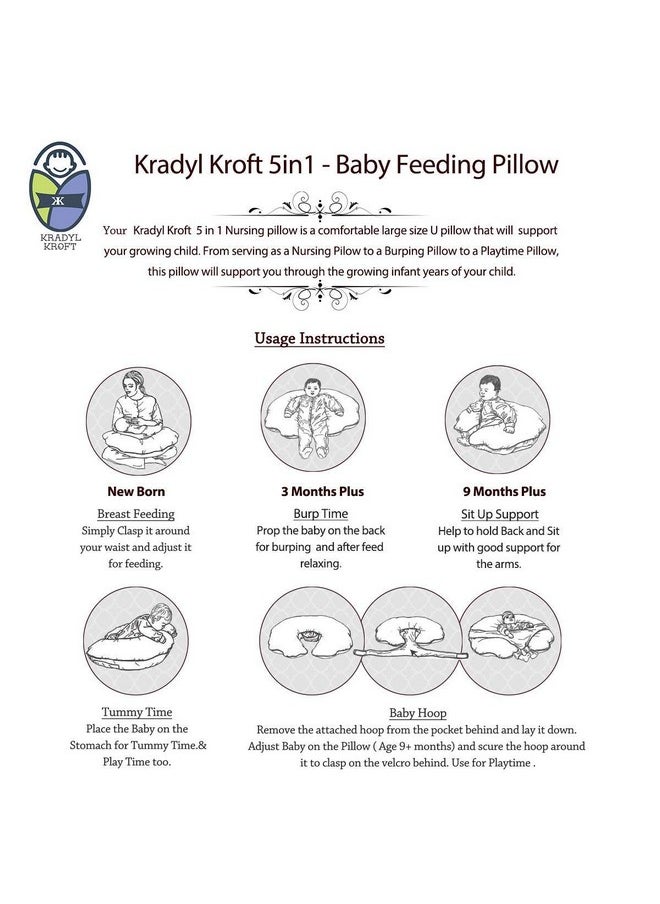 5In1 Baby Feeding Pillow With 100% Cotton Detachable Cover | With Belt And Baby Hoop | Breastfeeding Pillow | Nursing Pillow (Color-Green, Esmerald)