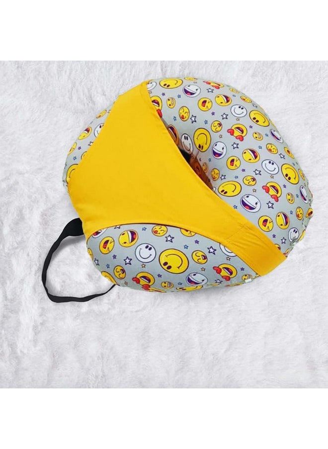 5In1 Baby Feeding Pillow With 100% Cotton Detachable Cover | With Belt And Baby Hoop | Breastfeeding Pillow | Nursing Pillow (Smiley)