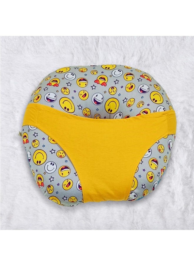 5In1 Baby Feeding Pillow With 100% Cotton Detachable Cover | With Belt And Baby Hoop | Breastfeeding Pillow | Nursing Pillow (Smiley)