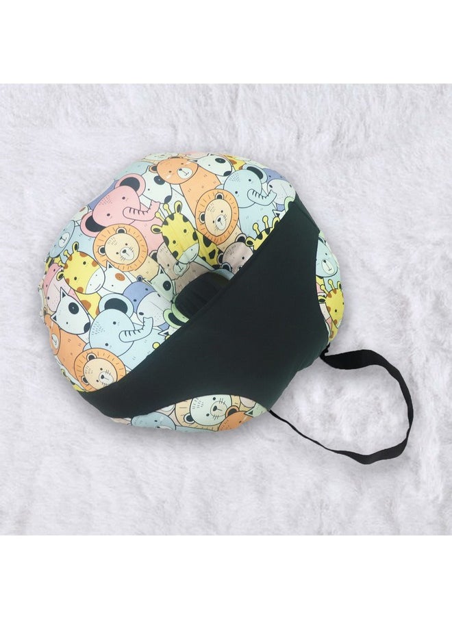 5In1 Baby Feeding Pillow With 100% Cotton Detachable Cover | With Belt And Baby Hoop | Breastfeeding Pillow | Nursing Pillow (Happy Zoo), Green,Pythagoras