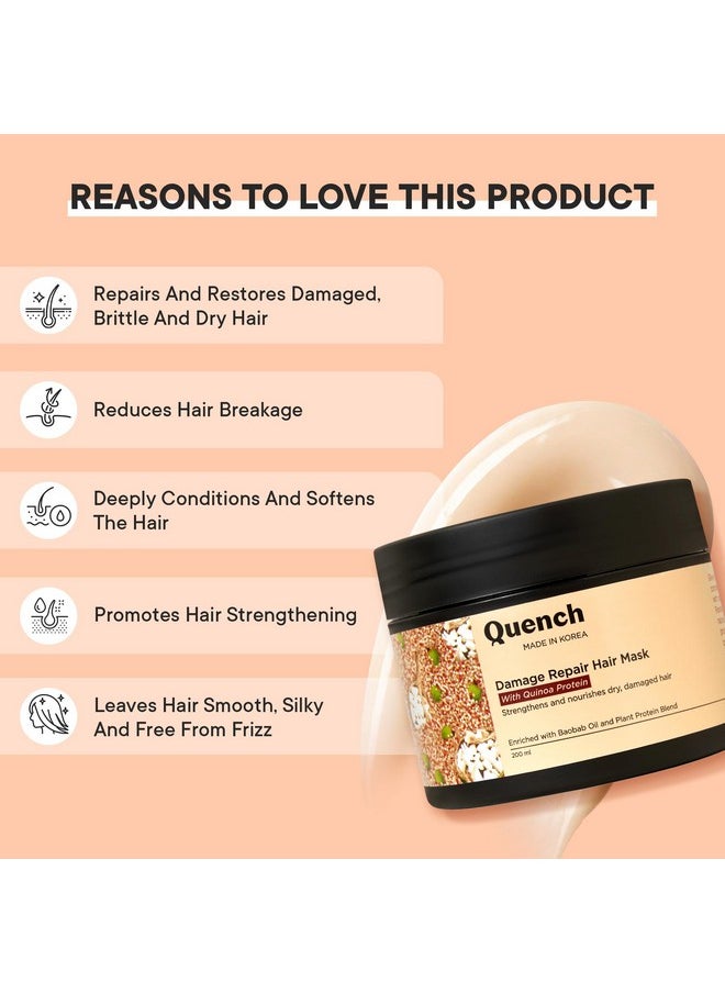 Quench Damage Repair Hair Mask With Quinoa Protein & Ceramides | Restores Dry & Damaged Hair | Strengthens Hair And Adds Shine | Made In Korea (200Ml)