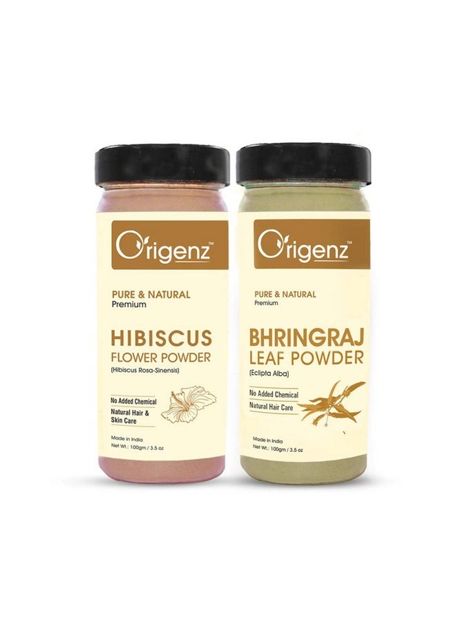 Bhringraj And Hibiscus Powders Combo Pack For Hair Care, Natural Shine & Conditioning, Mask, Helps To Control Hairfall | Eclipta Alba | Gudhal | Rosa-Sinensis | 200Gm