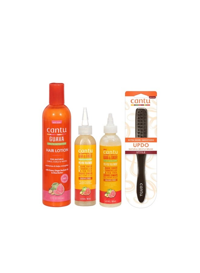 Guava & Ginger Bundle Set-Dry Scalp Exfoliator W/ Turmeric 180 Ml+Carrot Oil Spot Treatment Serum 113G+Baobab Oil Daily Hair Lotion 355 Ml White