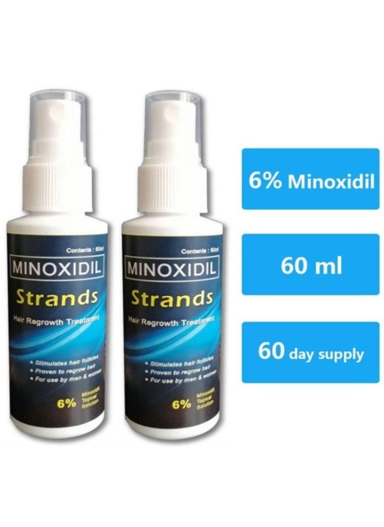 Minoxidil Strands (2 bottles) 6% Minoxidil Topical Solution (60ml per bottle) Hair Grower beard Grow