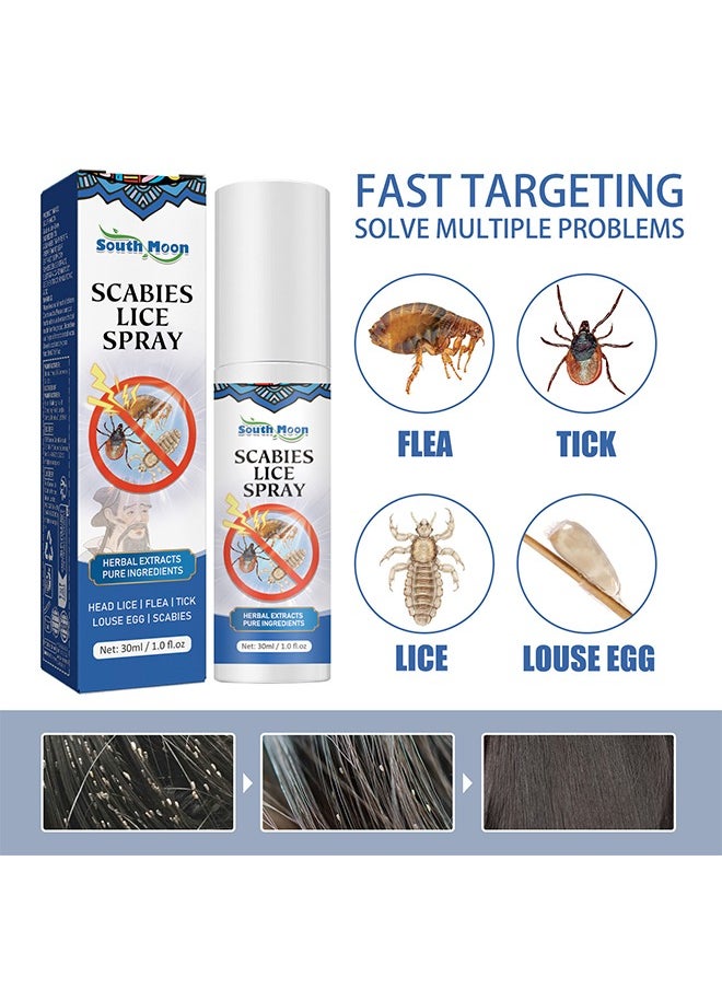 Scabies Lice Spray，Hair Lice Repellent Spray Anti-Lice and Nits Topical Spray 30ml